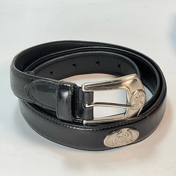 PING Black Leather Belt Men's Size 38 Imported Leather Golf Silver Tone Buckle - Picture 1 of 12